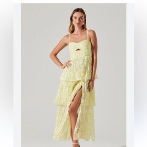 Astr Yellow Tiered Maxi Skirt with Cut Out